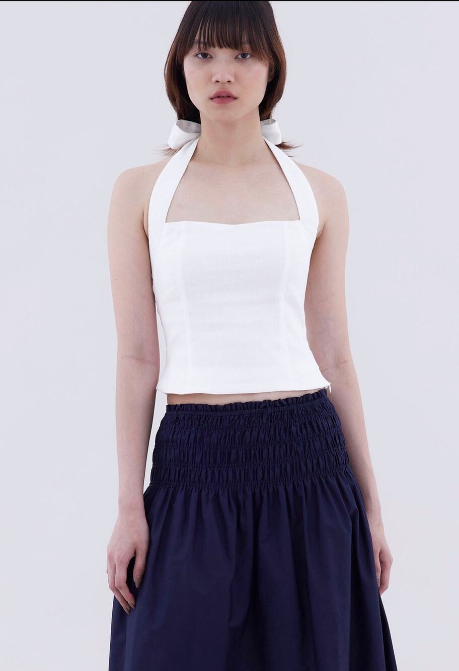 The Editor’s Market Akari Halter Top Women’s XS White 100% Linen Crop EUC
